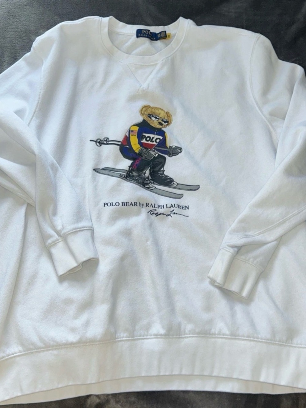 Polo Ralph Lauren Men's White Polo Bear Ski Graphic Fleece Sweatshirt XXL